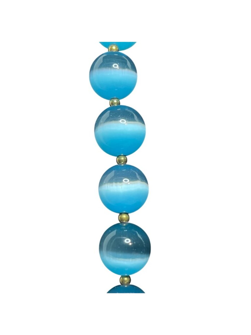Blue Cats Eye Beaded Necklace W/ Gold Tone Accents And Pierced Earrings (6394) - Picture 3 of 13